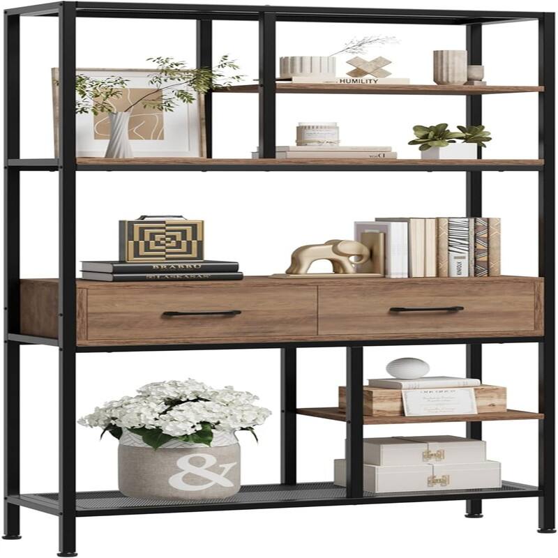 Tall Bookcase with Storage - 11.8"D x 35.4"W x 70.9"H - 11.8"D x 35.4"W x 70.9"H - Rustic Brown
