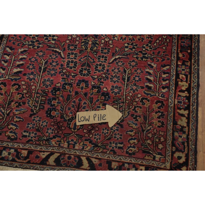 Hand Knotted Oriental 100% Wool Carpet Traditional Floral Pink Sarouk Area Rug - 4' 10'' X 3' 3''