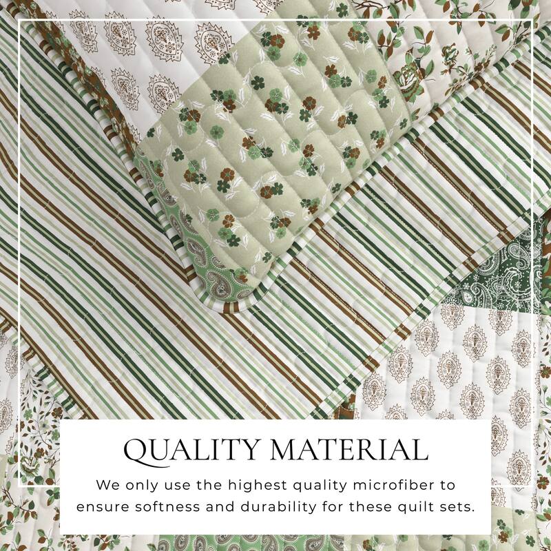 Linery & Co. All Season 3 Piece Floral Stitched Quilt Set with Shams