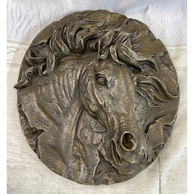Horse Head Portrait Wall Art Hanging Bronze Sculpture Plaque 16 Inches X 16 Inches