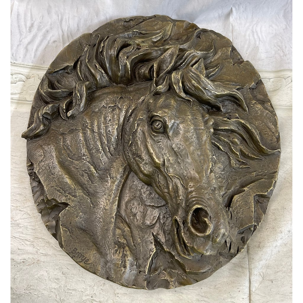 Horse Head Portrait Wall Art Hanging Bronze Sculpture Plaque 16 Inches X 16 Inches