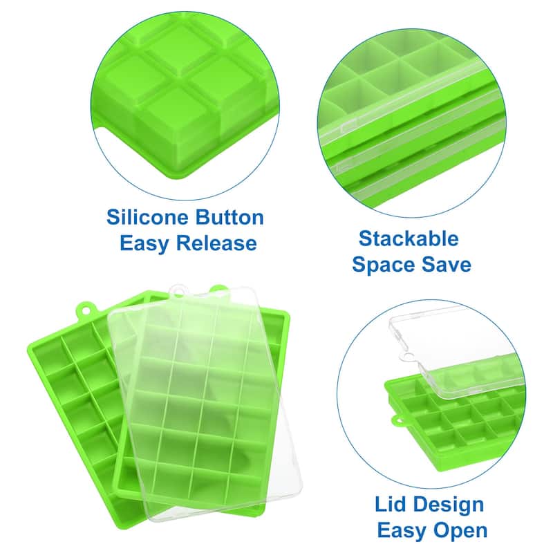 4pcs Ice Cube Tray with Lids, Silicone Square Ice Molds for Freezer