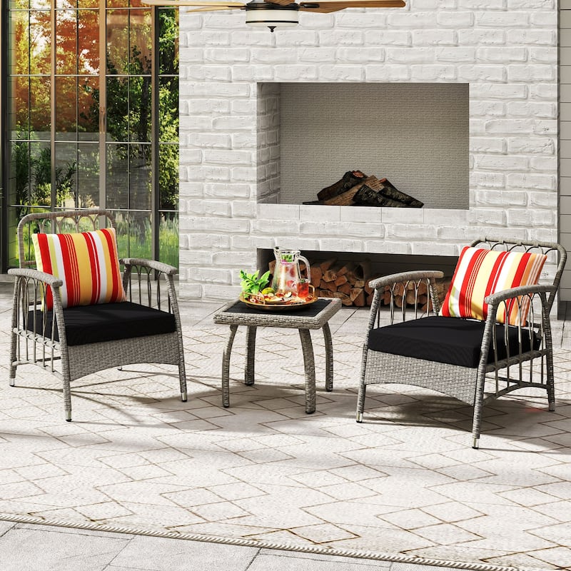 3-Piece Outdoor Patio Set with Galvanized Metal Frame Adjustable Chairs and Coffee Table - 19" x 19" x 16.5"
