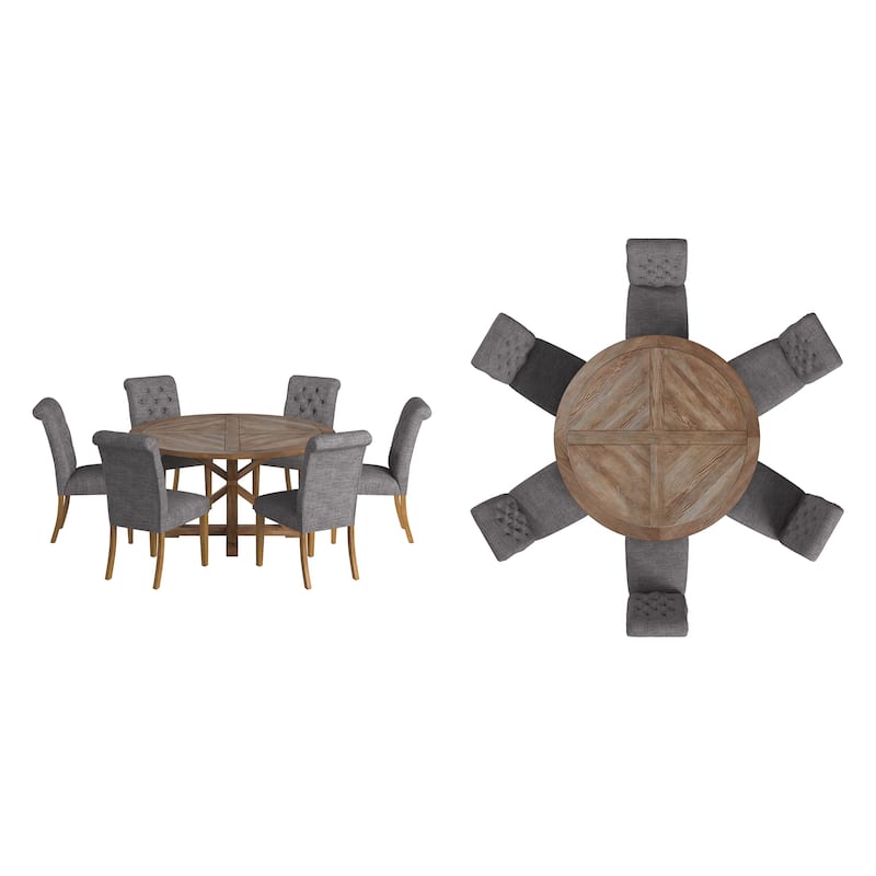 Krakova X-Base Round Table With Premium Tufted Rolled Back Parsons Chairs Set