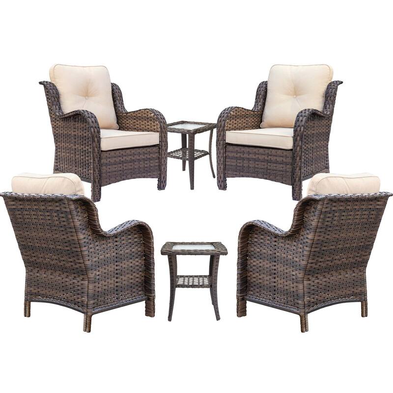 Outdoor Brown Wicker Patio Furniture Seating Sets with Beige Cushions