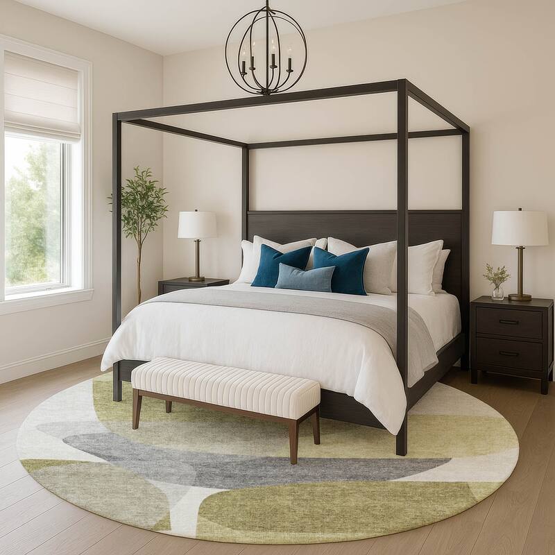 Premium Washable Super Soft Contemproary Retro Mayfield Rug - Fern - 8' x 8'