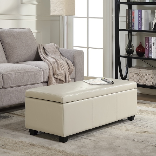 Belleze Ottoman Storage Bench Room Home Faux Leather 48" inch -Cream - standard. Opens flyout.