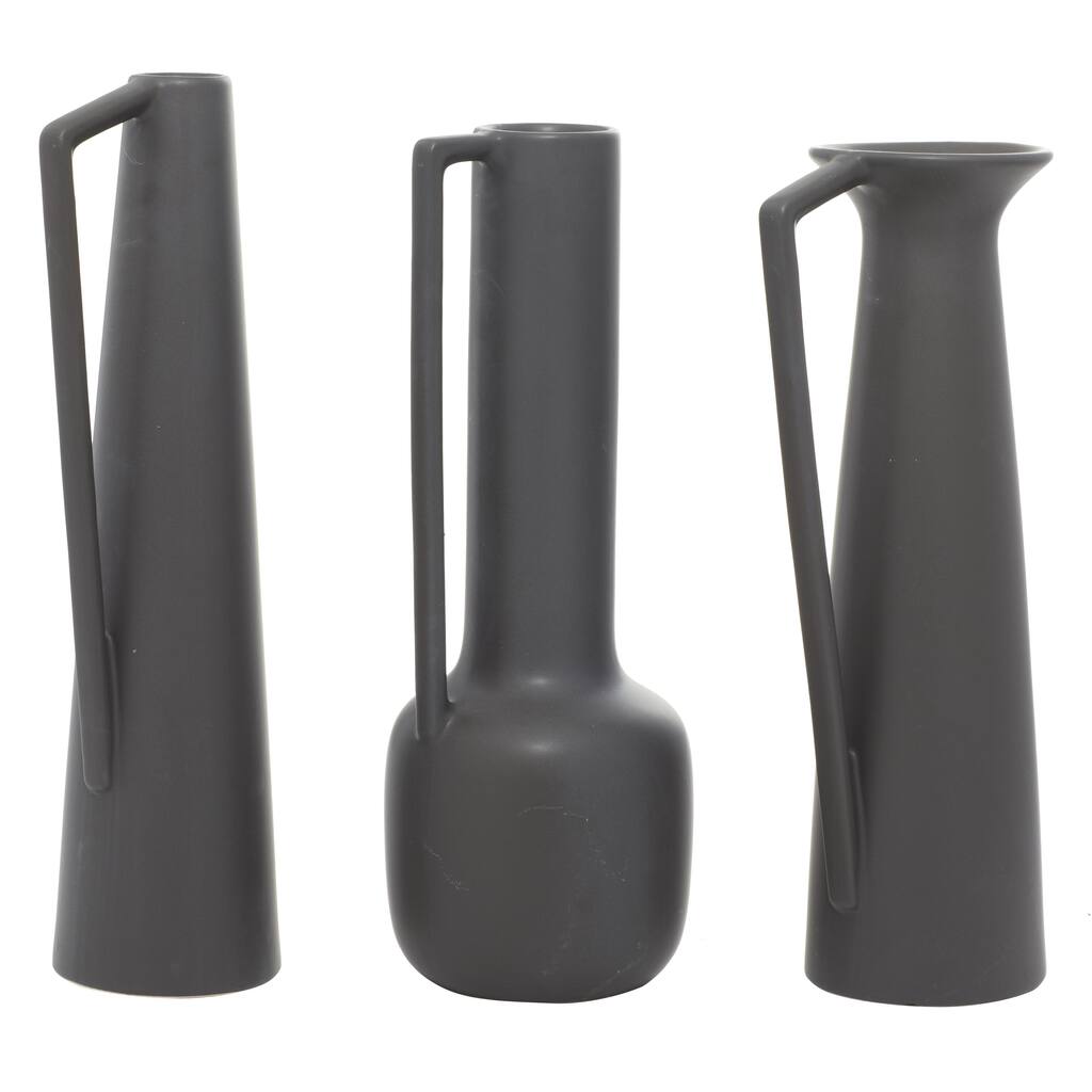 Ceramic Decorative Vase with Handles - Set of 3 Black - CosmoLiving by Cosmopolitan