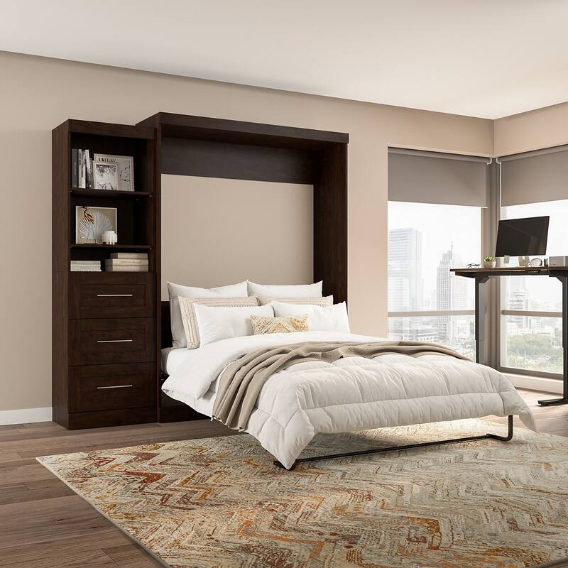 Bestar Pur Queen Murphy Bed with Shelving Unit and Drawers (90W)