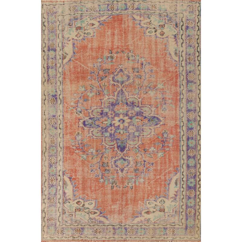 Distressed Sparta Turkish Vintage Area Rug Hand-Knotted Wool Carpet - 6'3" x 9'0"