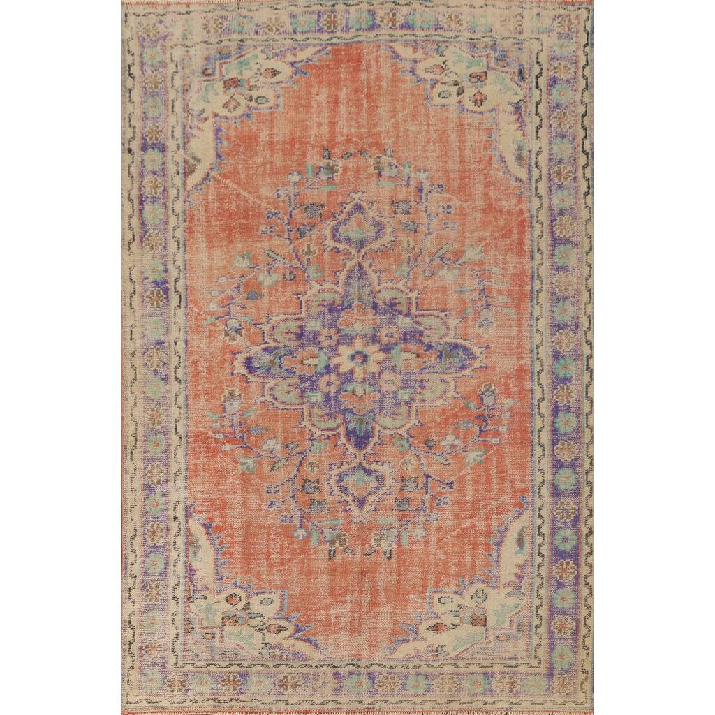 Distressed Sparta Turkish Vintage Area Rug Hand-Knotted Wool Carpet - 6'3" x 9'0"