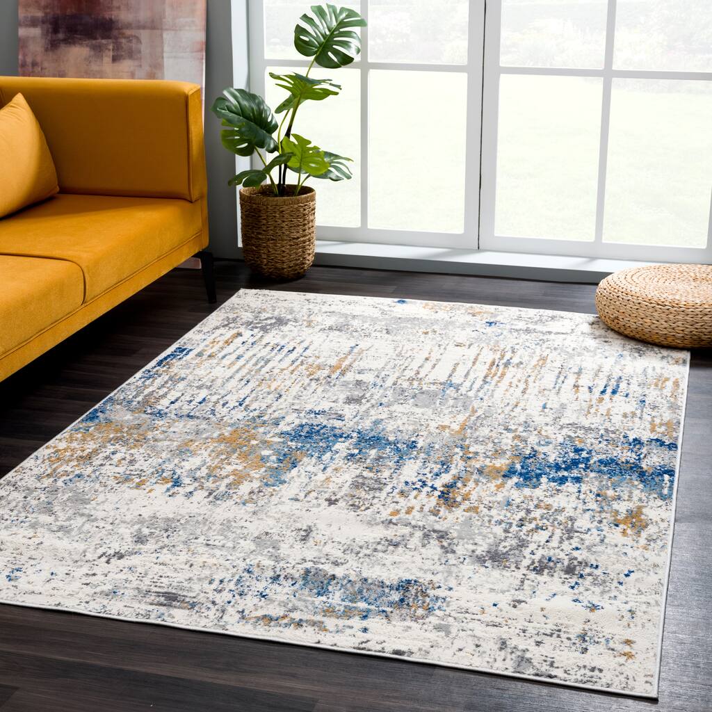 Abani Dun Contemporary Grey and Blue Landscape Indoor Area Rug