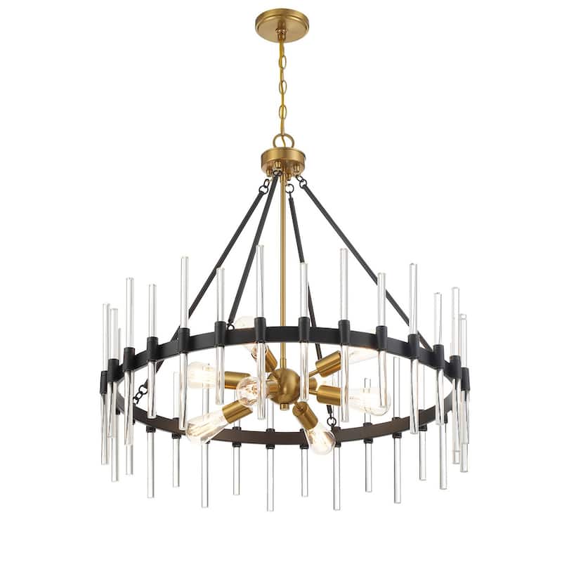 Santiago 8-Light Pendant in Matte Black with Warm Brass Accents