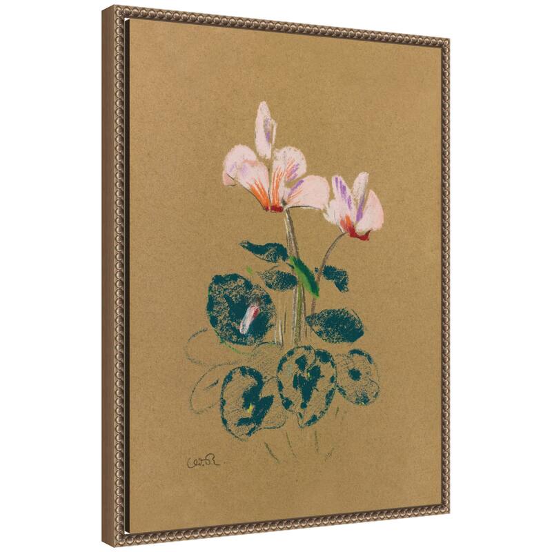 Kate and Laurel Cyclamen 1916 Odilion Redon by Nostalgia Prints Framed Canvas Wall Art Print - 18x24