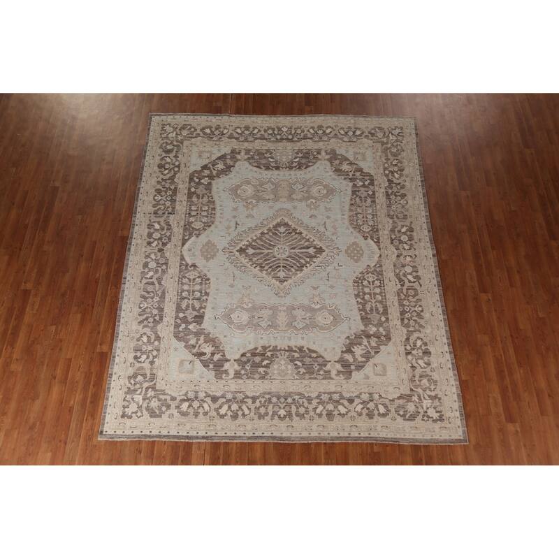 Vegetable Dye Oushak Turkish Area Rug Blue Hand-Knotted Wool Carpet - 8'2"x 9'10"