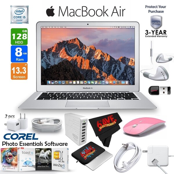 Apple 13.3" MacBook Air 128GB SSD + Pink 2.4 GHz Slim Optical Wireless Bluetooth Mouse + 3-Year Extended Warranty Bundle