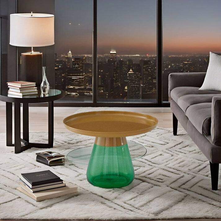24" Matte Gold Tray Top Aeryn Nesting Table With Emerald Green Base - 24x17