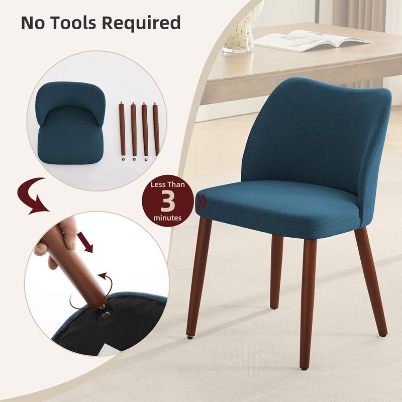 Set of 2 Upholstered Fabric Linen Dining Chairs for Dining Room Living Room Kitchen