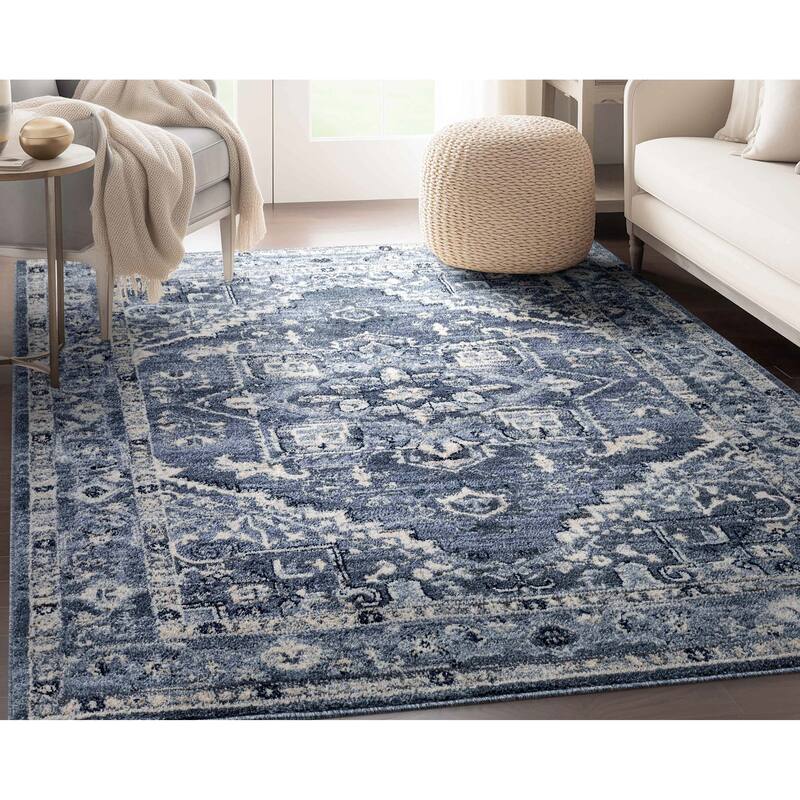 Well Woven Omaha Camilla Vintage Oriental Soft Rug - 7' 10" x 10' 6" - Denim Blue