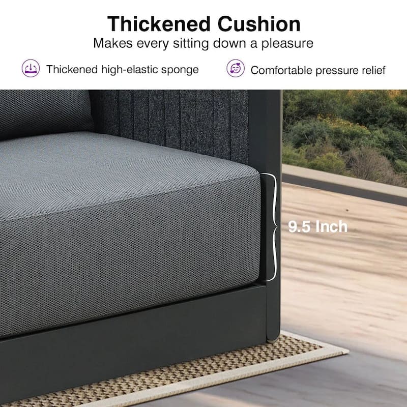 PURPLE LEAF Sanori Patio Conversation Set with Grey Ottoman and Cushion Patio Sofas Sectional Set for Poolside Graden