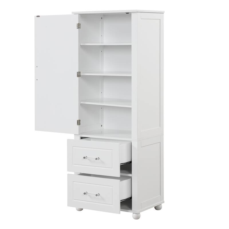 GDFStudio - Rowan Tall Freestanding Bathroom Storage Cabinet with Two Drawers and Adjustable Shelf