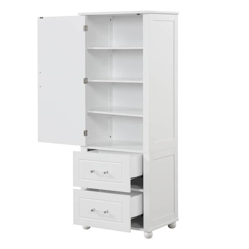 Tall Bathroom Storage Cabinet,Freestanding Storage Cabinet with Two Drawers and Adjustable Shelf,MDF Board with Painted Finish
