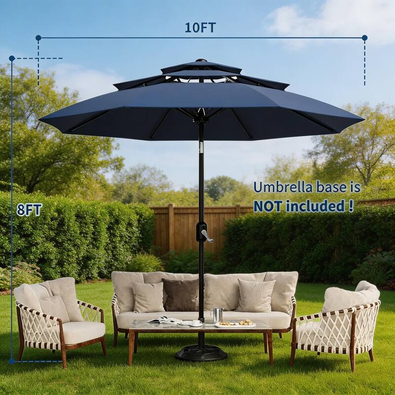 10Ft 3-Tier Patio Umbrella, with Vents, Easy Crank & Tilt