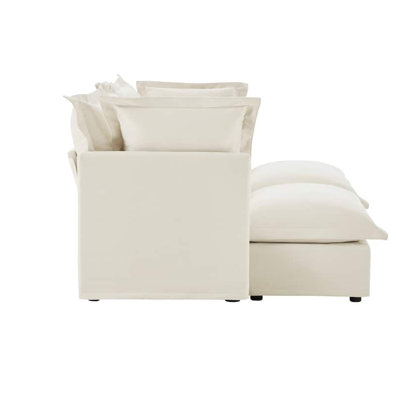 Modern 2 Seater Upholstered Sofa with 2 Ottomans and 2 Pillows