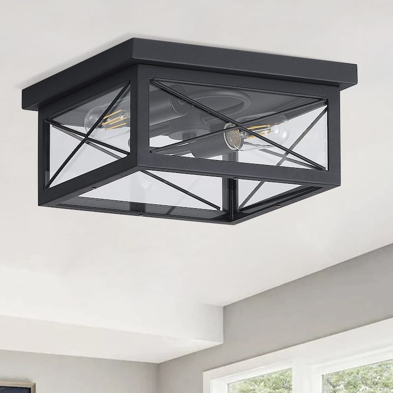 Farmhouse Rectangular Clear Glass Flush Mount Ceiling Light Fixture
