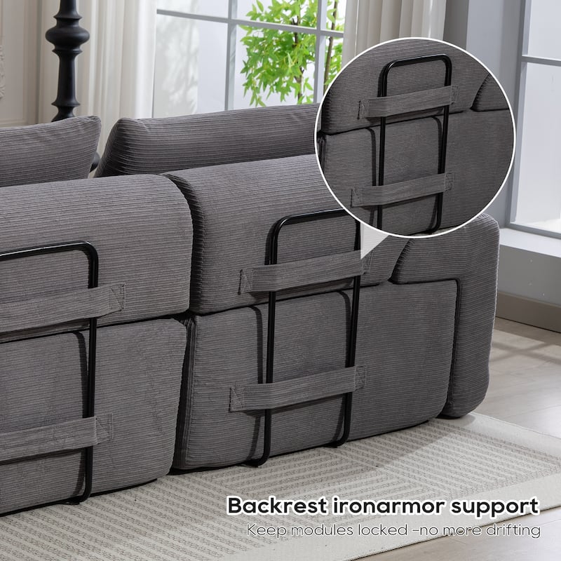 Corduroy Modular Sleeper Sofa Bed with Ottoman, L-shaped Sectional Couches for Living Room with Memory Foam and Steel Frame