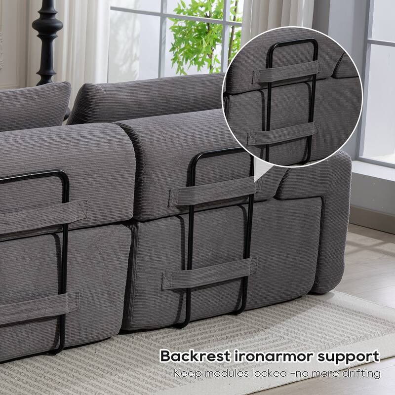 L-Shaped Convertible Sectional Sofa Bed with Memory Foam & Steel Frame, Corduroy Fabric, Grey
