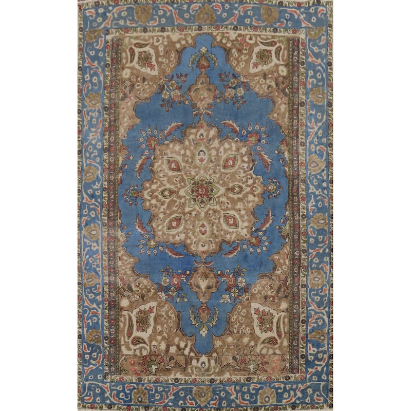 Blue Tabriz Persian Vintage Area Rug Handmade Bedroom Wool Carpet - 6'2"x 9'9"