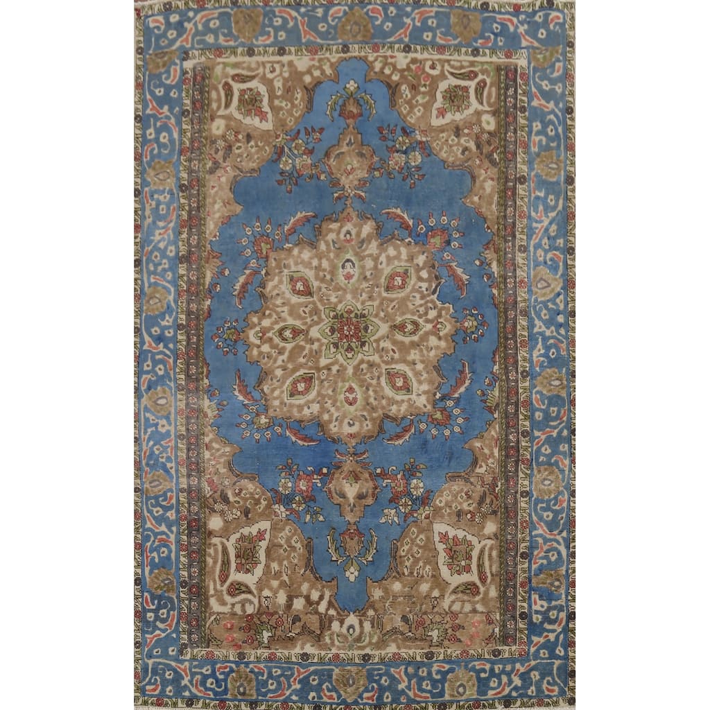 Blue Tabriz Persian Vintage Area Rug Handmade Bedroom Wool Carpet - 6'2"x 9'9"