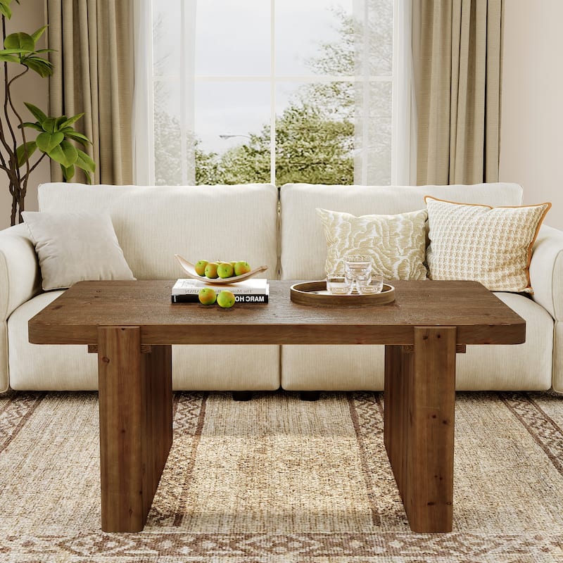 Farmhouse Coffee Table, 47-Inch Solid Wood Center Table