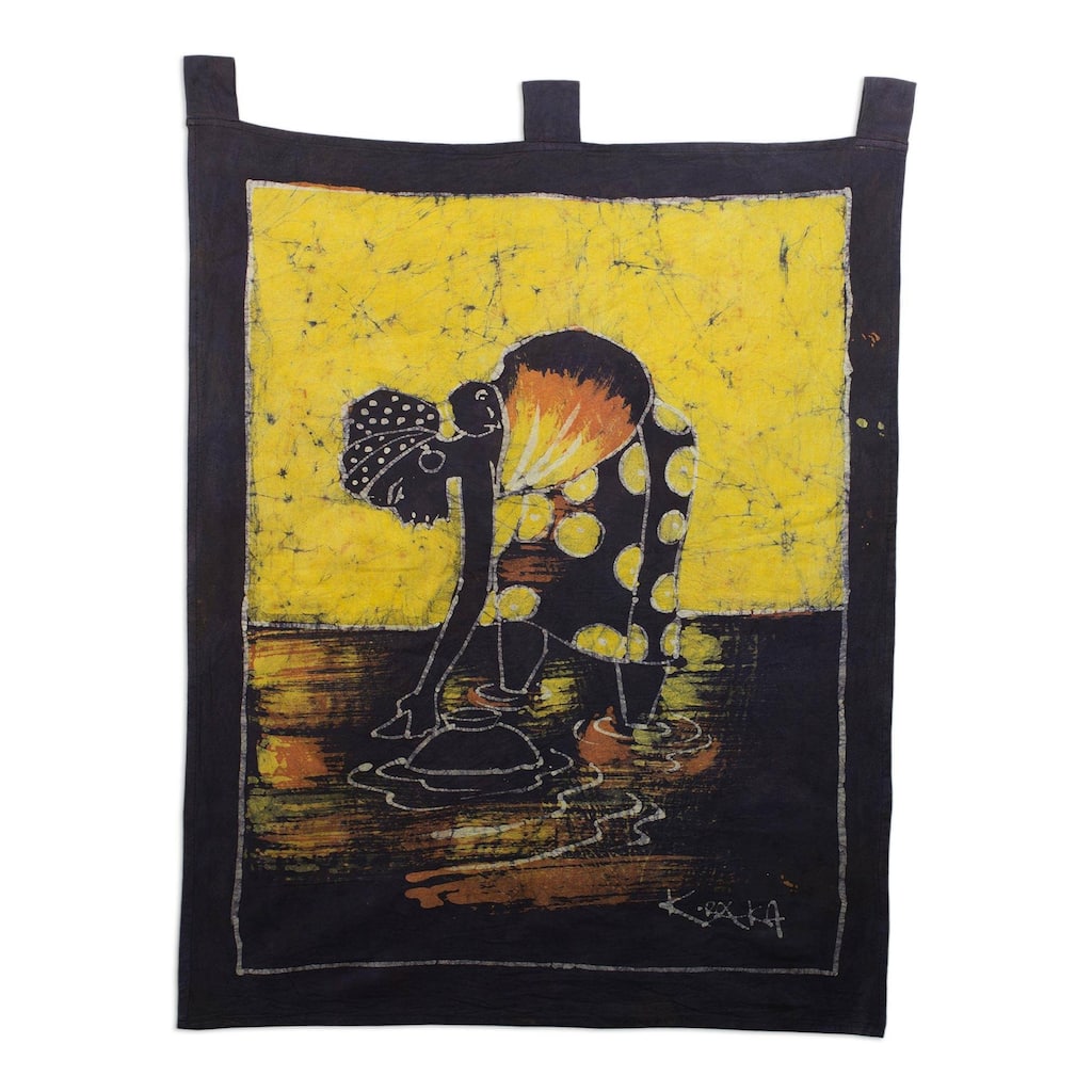 Handmade Batik wall hanging, 'Woman at the Lake'(Ghana)