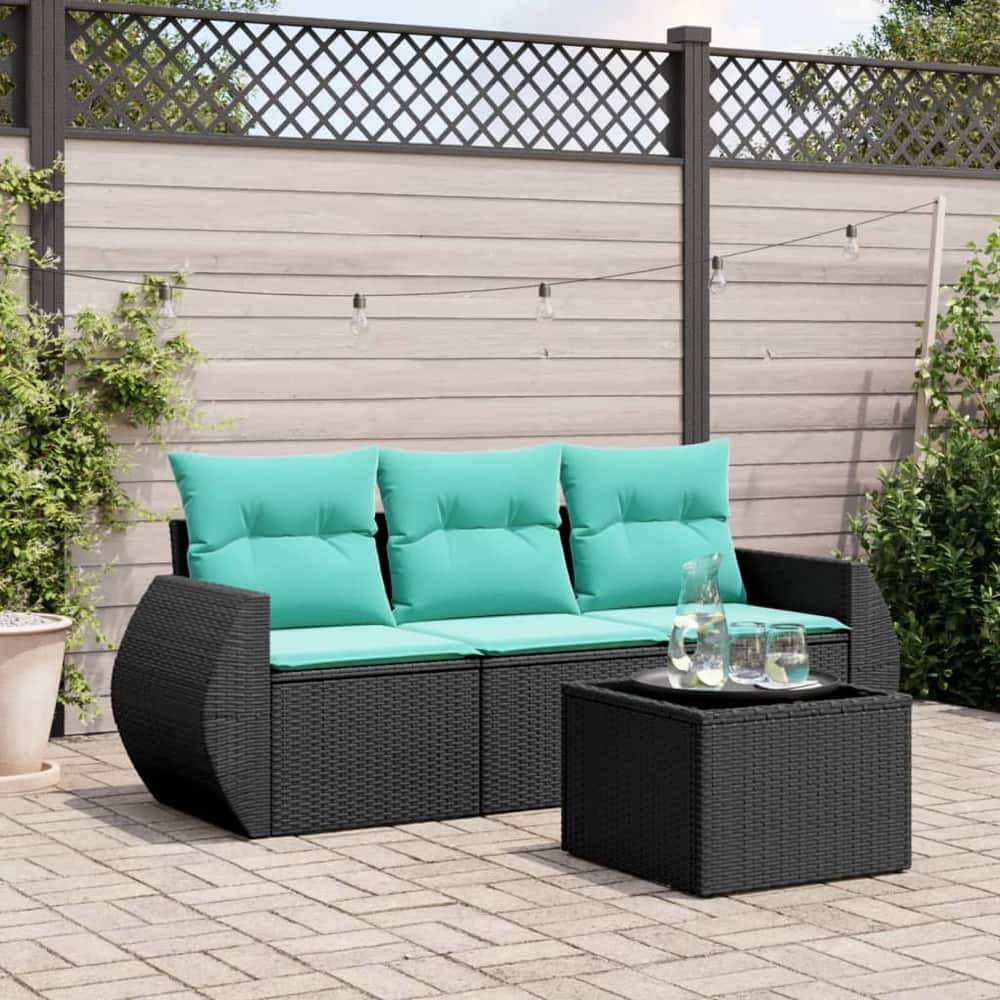vidaXL Patio Sofa Set with Cushions Outdoor Conversation Furniture Poly Rattan - 21.7 x 24.4 x 27.2