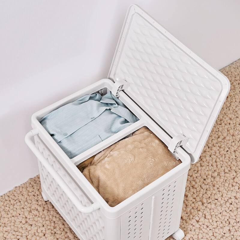 VECELO Laundry Basket White Plastic Portable Sundries Storage Box Laundry Room Dorm Supermarket Clothes Basket