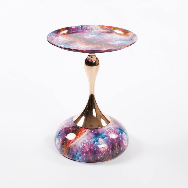 Mermaid Tail End Coffee Table Round Side Table with Metal Base Table, for Living Room Bedroom Office Garden - Purple