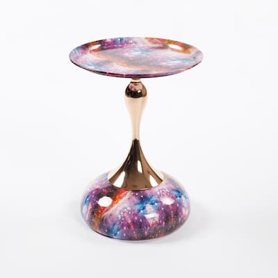 Mermaid Tail End Coffee Table Round Side Table with Metal Base Table, for Living Room Bedroom Office Garden