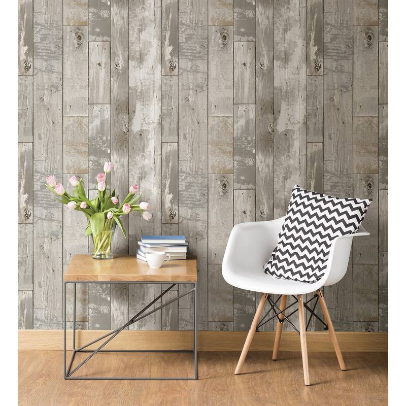 A-Street Prints Deena Light Grey Weathered Wood Wallpaper