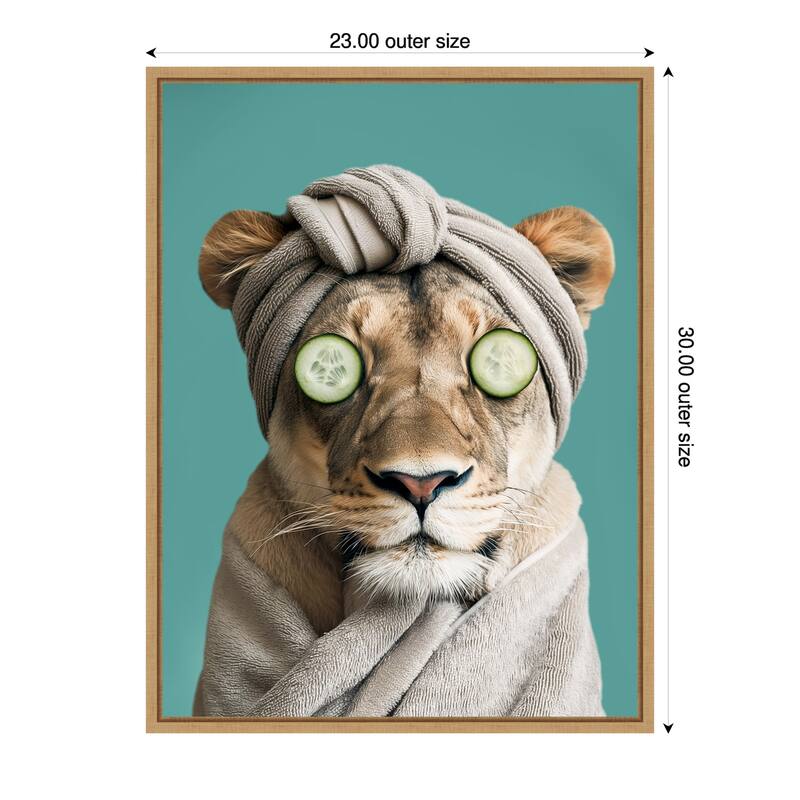 Luxury Lioness by Niky Rahner Framed Canvas Wall Art - 23 x 30 in