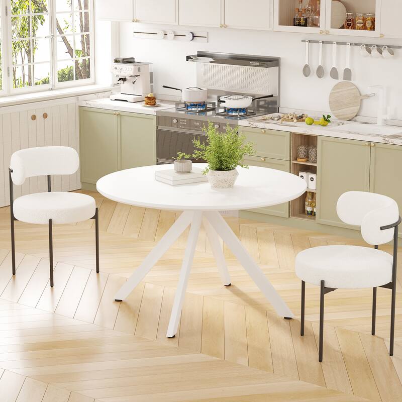 47.2" Solid Wood Round Dining Kitchen Table for 4-6 People with Intersecting Pedestal Base