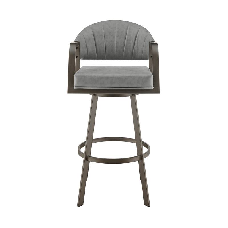 Marcy Swivel Counter Stool Chair, Gray Tufted Faux Leather