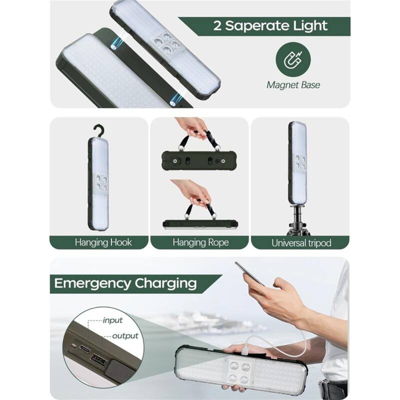 10000lm Dimmable Rechargeable Work Light w/ 2 Separate Lights, 2 Charge Ways Type C & Solar Powered