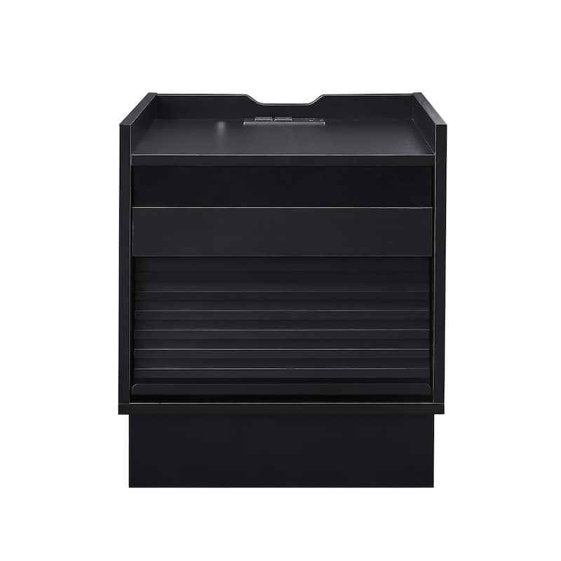 Mid Century Modern Nightstand with Charging Station and LED lights, Night Stand with 2 Drawers, Bedside Tables/End Table