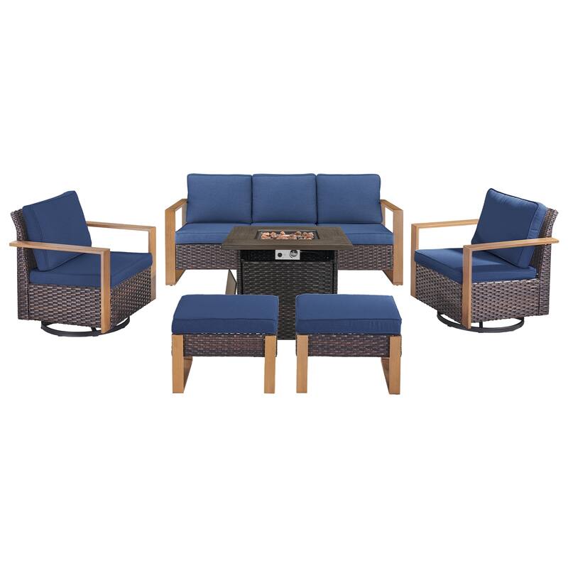 Pocassy Outdoor 30" Fire Pit Table with Sofa Swivel Chair Set