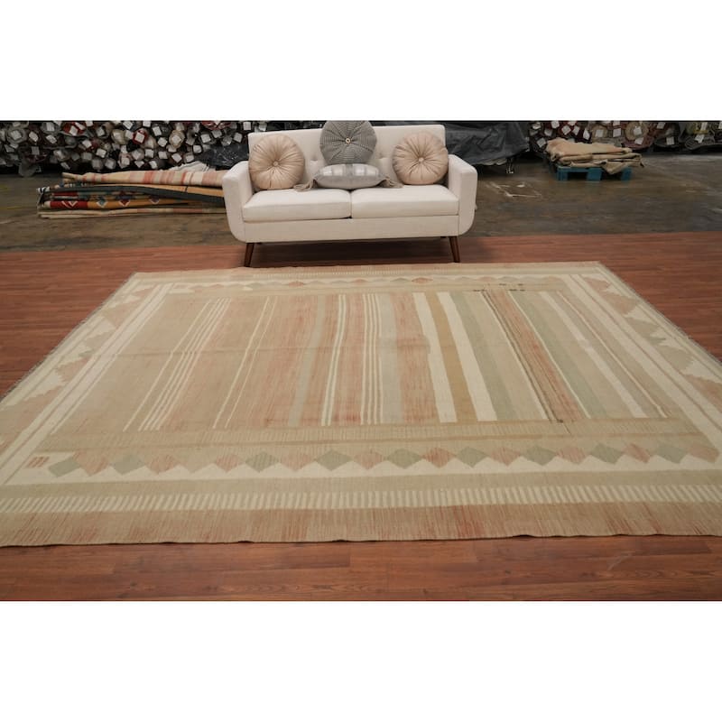 Hand Woven Oriental 100% Wool Carpet Southwestern Tribal Multi-Colored Kilim Area Rug - 10' 2'' X 8' 6''