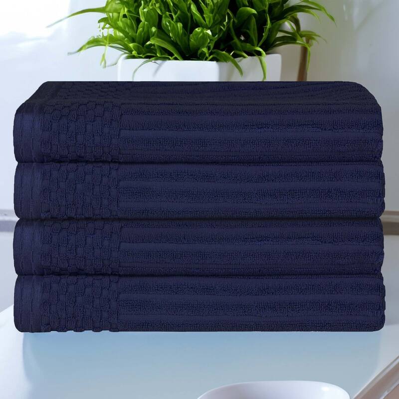Superior Ribbed Cotton Absorbent Heavyweight Bath Towel Set - 4PC Bath Towels - Navy Blue