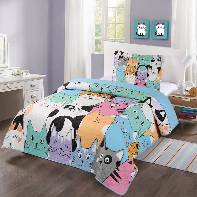 MarCielo Kids Quilt Bedspread Set Cat WX202 - Twin