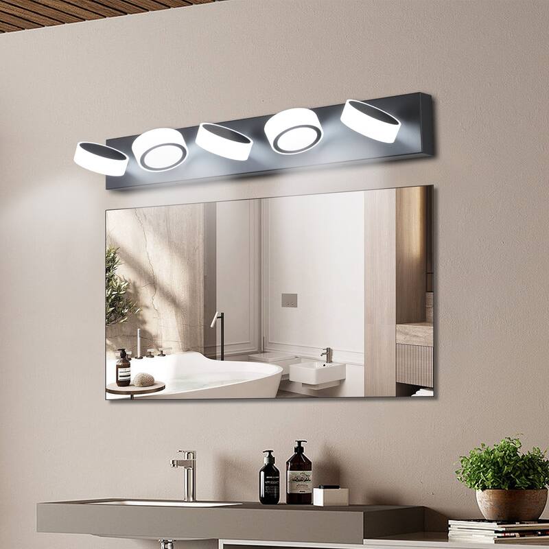 37" Modern 5-Light LED Vanity Light Fixture - with Acrylic Light Shades - Energy-Efficient Bathroom Wall Sconce
